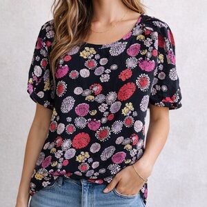 Dolan for Anthro silk hi-low black dandelion blouse